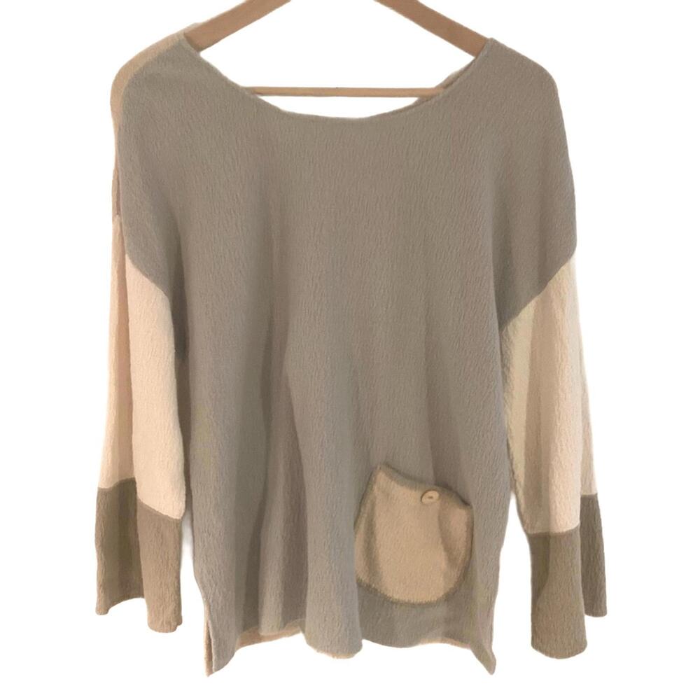 😀Margaret Winters Color Block Double Sided Sweater W Patch Pockets Cotton   M